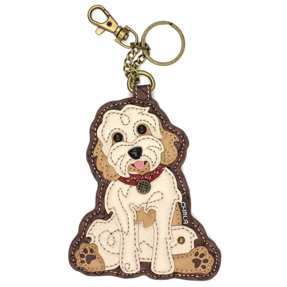 Chala Faux Leather Coin Purse/Key Fob - Labradoodle, Beige Multi NWT
